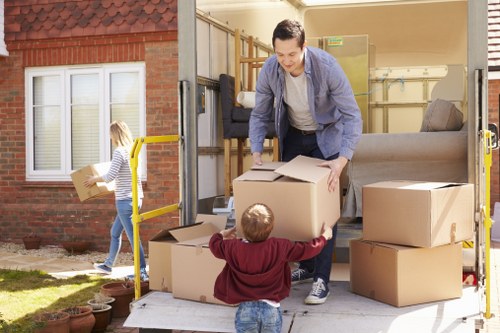 Mover handling boxes safely during a van loading operation